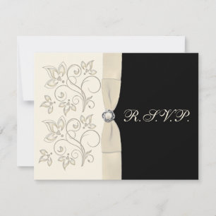 Cartons Réponse Ivory et Black avec Pearl Love Knot Répondre Card
