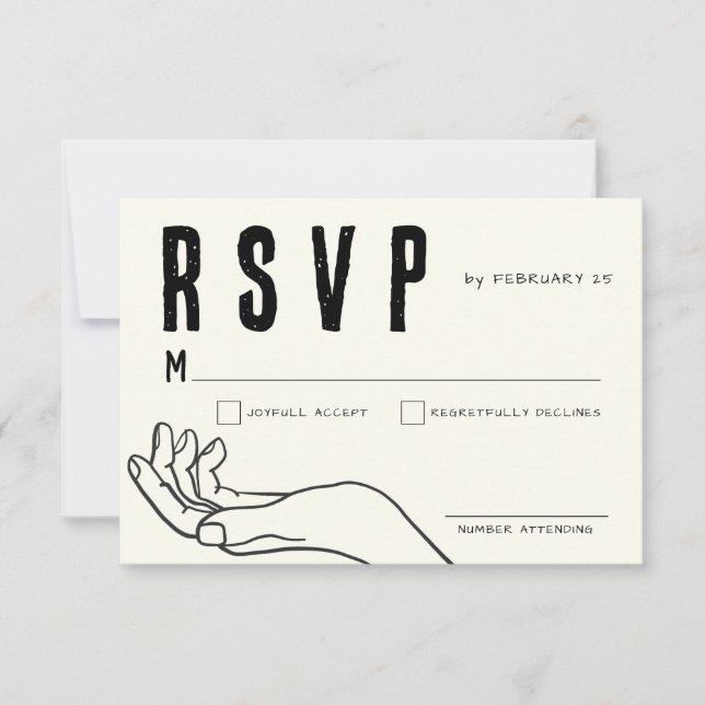 Cartons Réponse Ivory Hand Drawn Illustration Minimalist Wedding  (Devant)