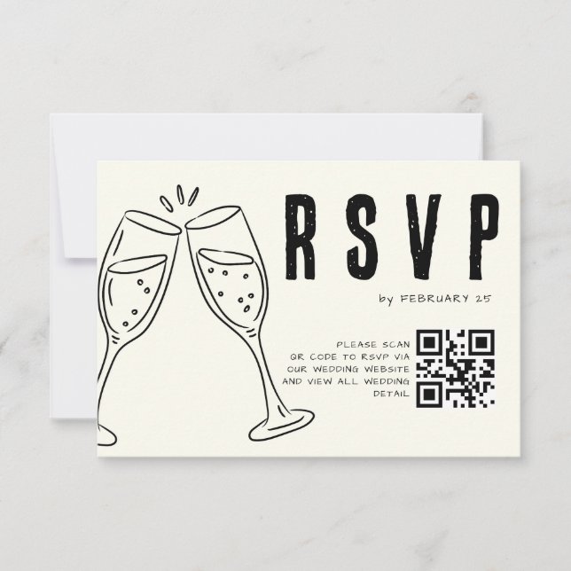 Cartons Réponse Ivory Hand Drawn Illustration Minimalist Wedding  (Devant)