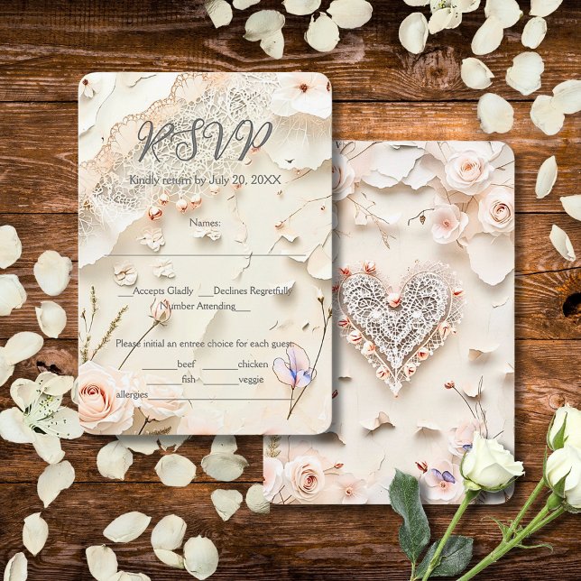 Cartons Réponse Ivory Lace Heart Floral Romantic Spring Wedding (Créateur téléchargé)