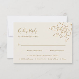Cartons Réponse Ivory Line Art Floral Mariage élégant