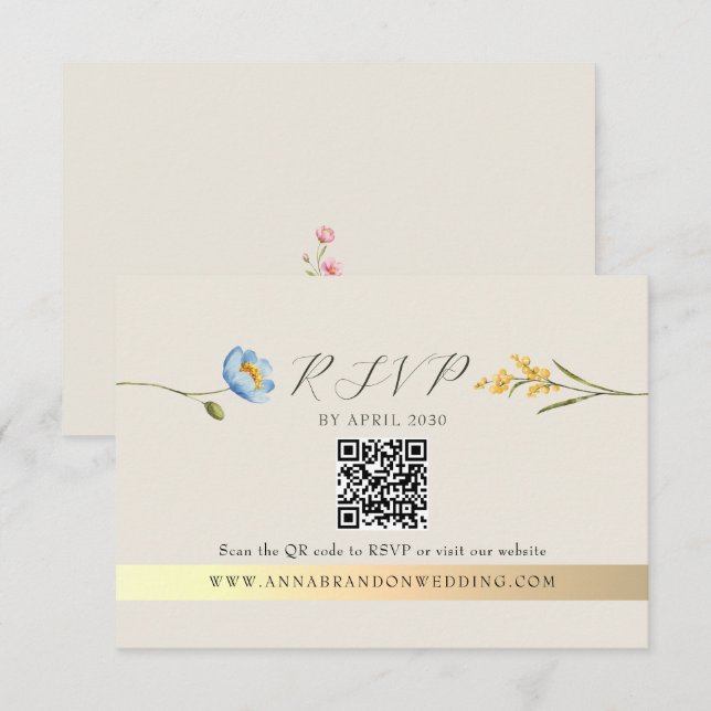 Cartons Réponse Ivory Wildflower QR Code Wedding (Devant / Derrière)
