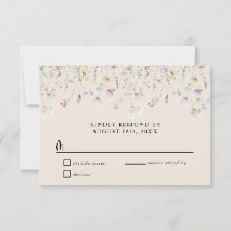 Cartons Réponse Jardin de fleurs sauvages Mariage Ton Terreux Chau