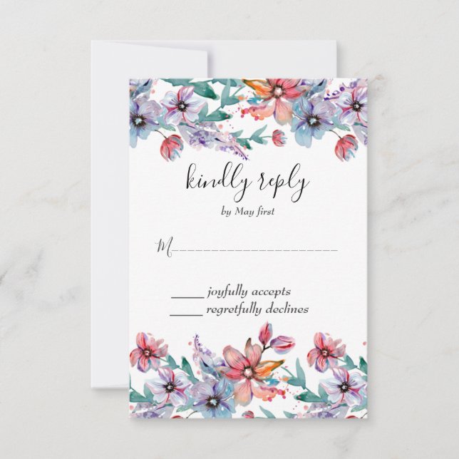 Cartons Réponse Jardin d'été Aquarelle Mariage floral (Devant)