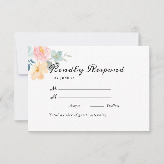 Cartons Réponse Jardin d'été Aquarelle Mariage floral (Devant)