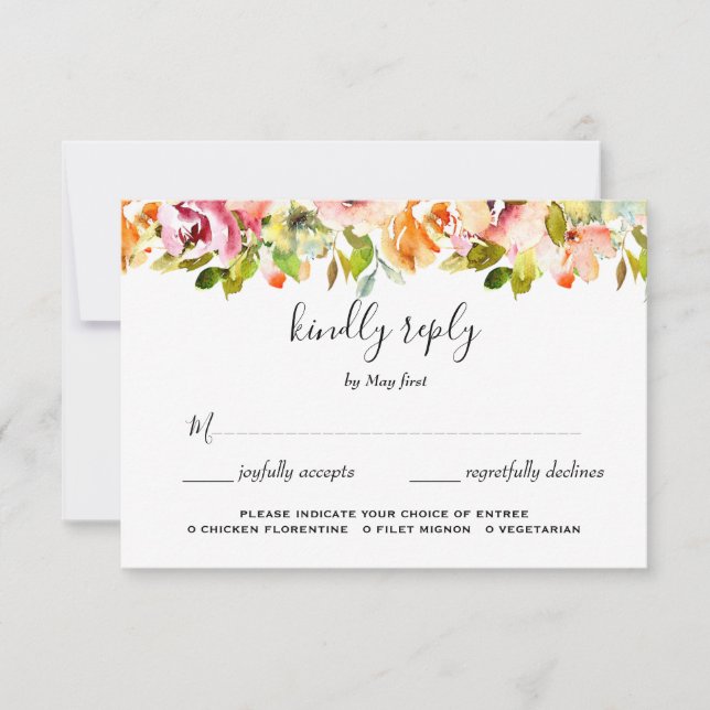 Cartons Réponse Jardin d'été Aquarelle Mariage floral (Devant)