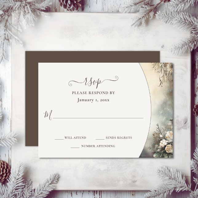 Cartons Réponse Jardin d'hiver romantique Mariage floral (Enchanting Romantic Winter Garden Floral Wedding RSVP Card)