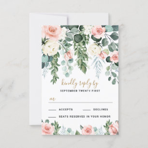 Cartons Réponse Jardin Floral rose pâle Rose Mariage d'aquarelle