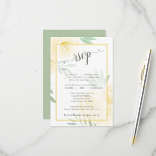 Cartons Réponse Jaune Beurre Bohème Chic Roses Aquarelle Mariage