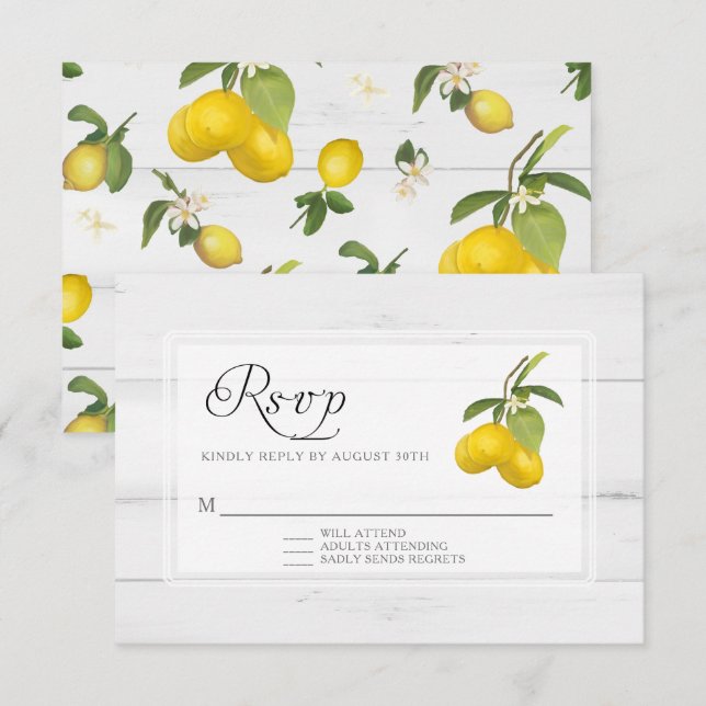 Cartons Réponse Jaune floral citron rustique blanc bois  (Devant / Derrière)