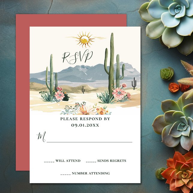 Cartons Réponse Joli Cactus Flower | Mariage du désert de Cactus (Pretty Flowering Cacti  Cactus Desert Wedding RSVP Card)