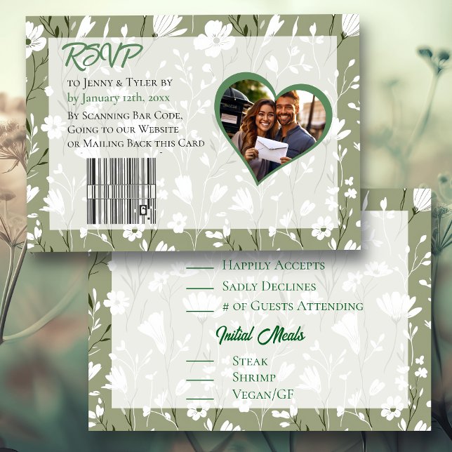 Cartons Réponse Joli Fleur sauvage Sage Green Mariage botanique (Créateur téléchargé)