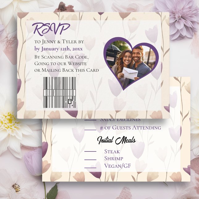 Cartons Réponse Joli Fleur sauvage violet Mariage botanique (Créateur téléchargé)