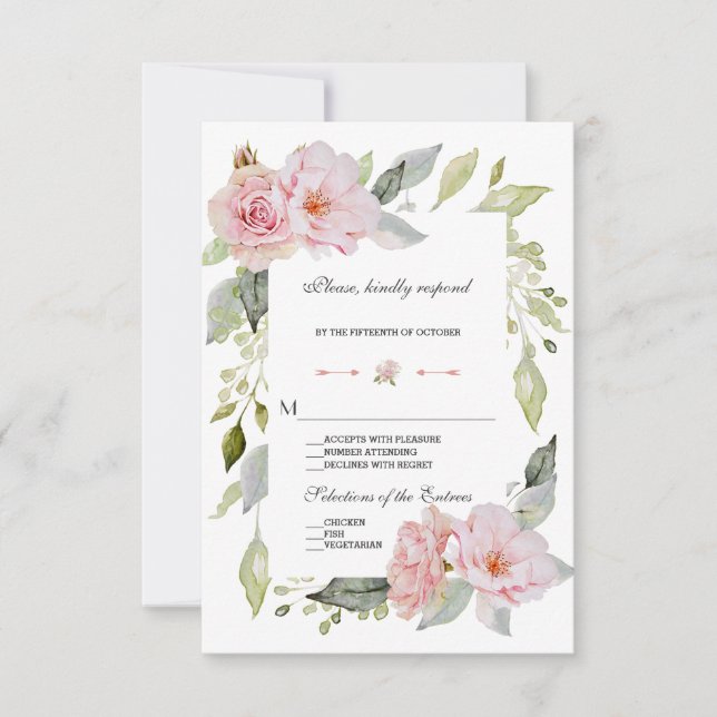 Cartons Réponse Joli Mariage à fleurs rose pâle (Devant)