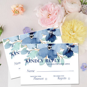 Cartons Réponse Jolie aquarelle Stale Blue Floral Mariage