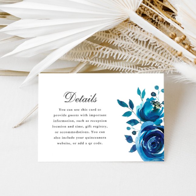 Cartons Réponse Jolie calligraphie florale bleu Quinceanera Détail (Créateur téléchargé)