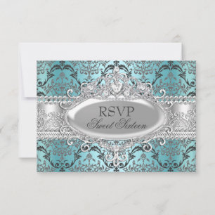 Cartons Réponse Jolie turquoise et damas argenté pour un Sweet 16