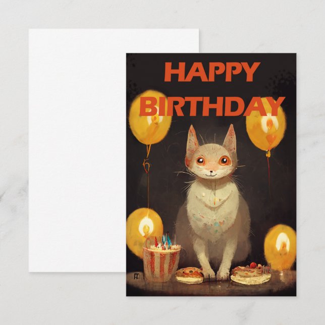Cartons Réponse Joyeux anniversaire ! - fête du chat (Devant / Derrière)