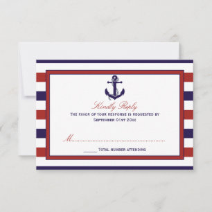 Cartons Réponse La collection de mariage à l'ancre nautique rouge
