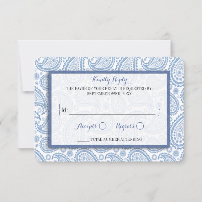 Cartons Réponse La collection Mariage moderne Paisley - Bleu (Devant)