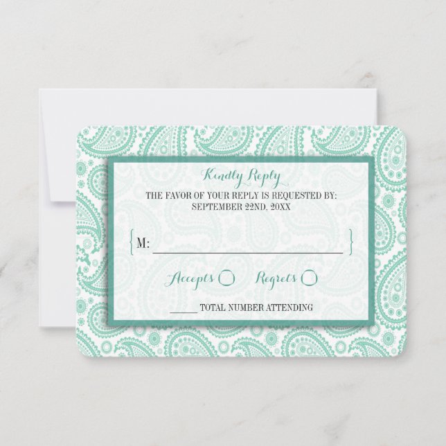 Cartons Réponse La collection Mariage moderne Paisley - Vert (Devant)