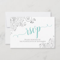 Lacy Silver & Aqua sur White Elegant Script Mariag