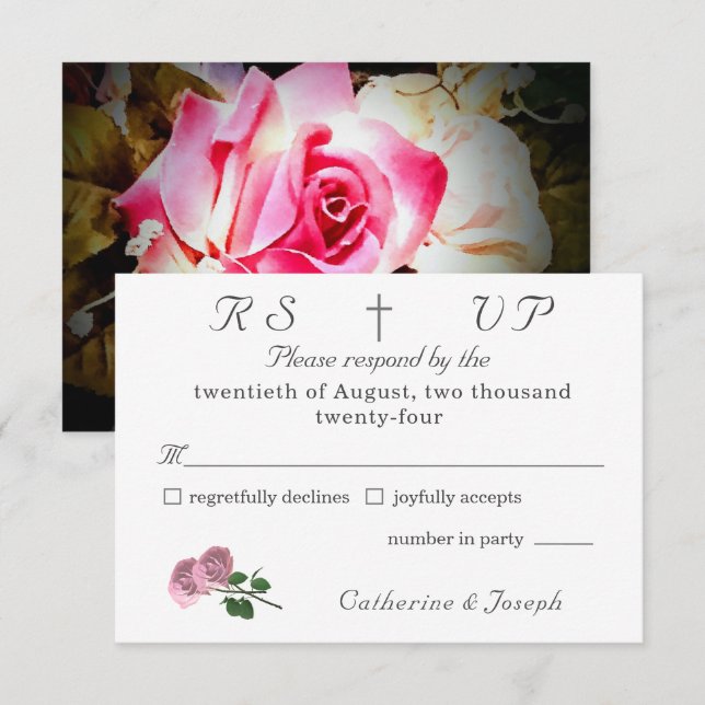 Cartons Réponse L'amour est en fleur Photo/Mariage Rose (Devant / Derrière)