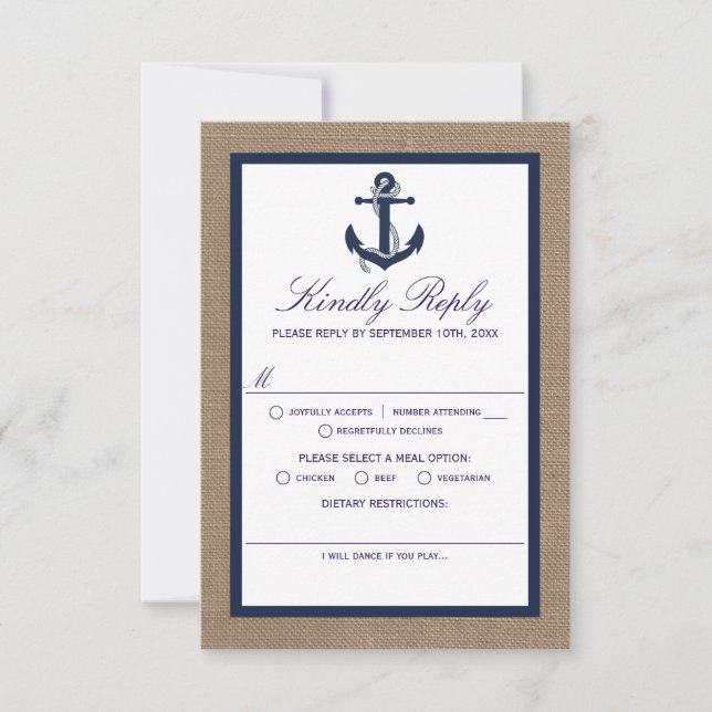 Cartons Réponse L'Ancre De La Marine Sur La Collection De Mariages (Devant)