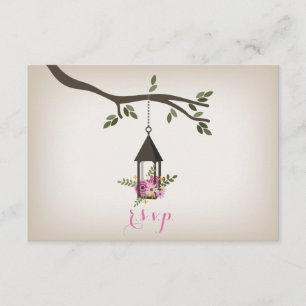 Cartons Réponse Lanterne rose Floral Mariage R.S.V.P.