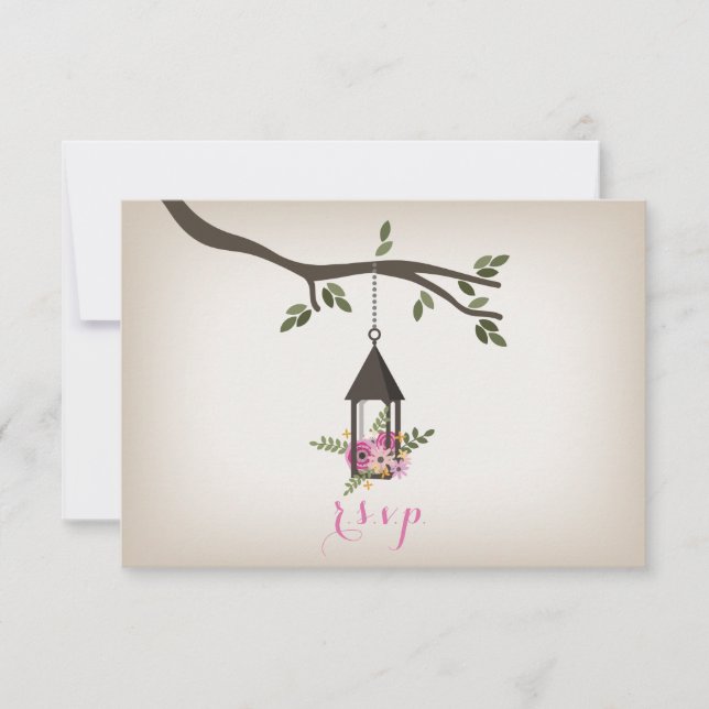 Cartons Réponse Lanterne rose Floral Mariage R.S.V.P. (Devant)