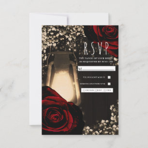 Cartons Réponse Lanterne Rustic Glow et Roses Rouge Foncé Mariage 