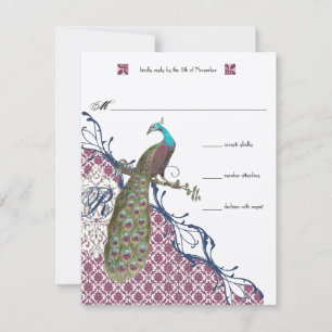 Cartons Réponse Lapis Blue Raspberry Damask Peacock Mariage
