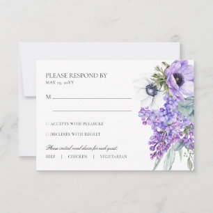 Cartons Réponse Larissa Purple Floral Mariage de choix de repas