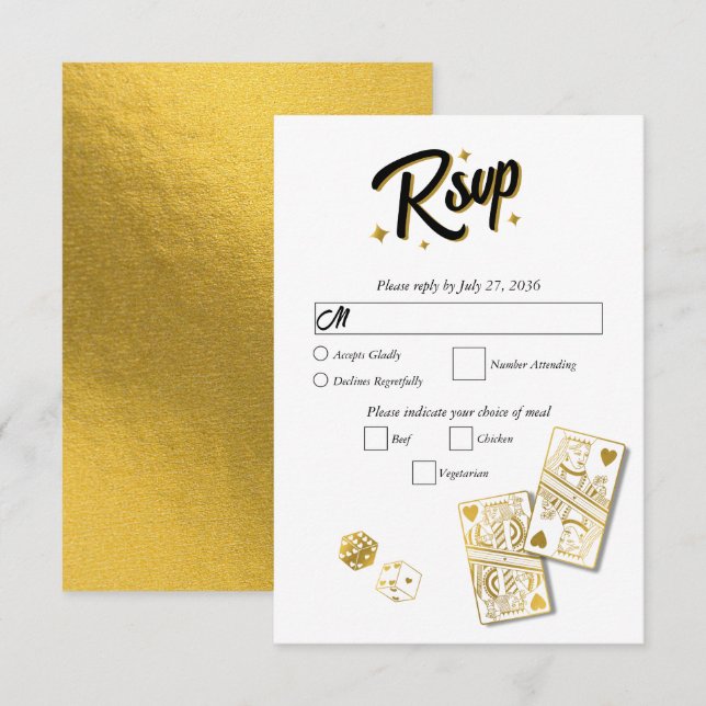 Cartons Réponse Las Vegas Casino Destination Wedding Gold (Devant / Derrière)