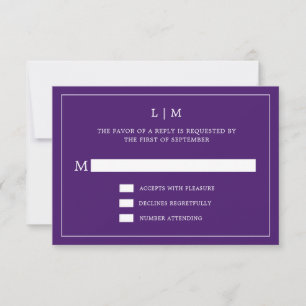 Cartons Réponse Lauren Purple Monogramme Mariage élégant
