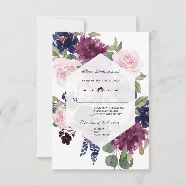 Cartons Réponse Lavande romantique Marine Bleu Floral Mariage (Devant)