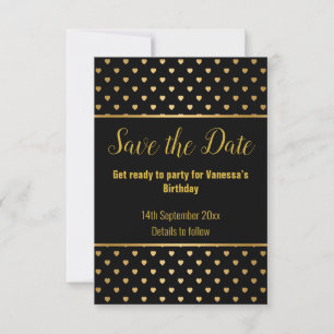CARTONS RÉPONSE LE MOTIF DU COEUR D'OR NOIR ENREGISTRE LA DATE