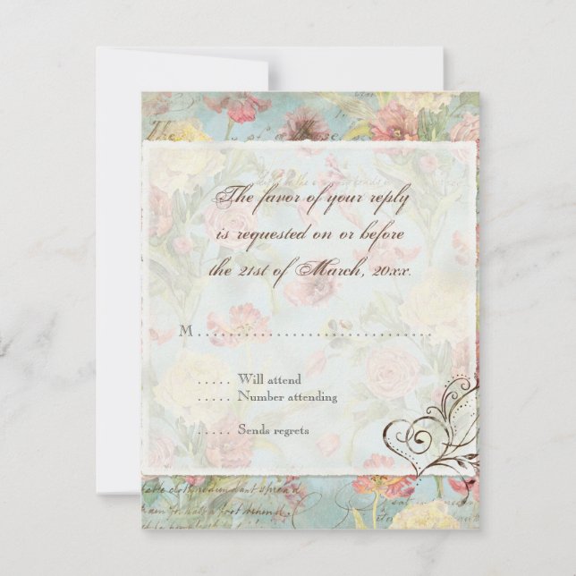 Cartons Réponse Les Fleurs Peony Rose Tulip Floral Flowers Mariage (Devant)