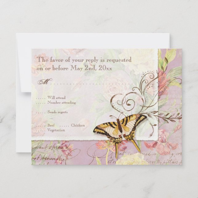 Cartons Réponse Les Fleurs Peony Rose Tulip Floral Flowers Mariage (Devant)