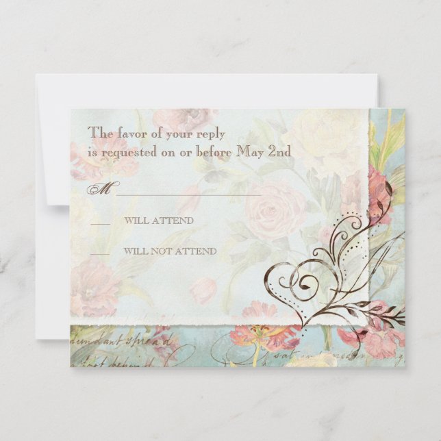 Cartons Réponse Les Fleurs Peony Rose Tulip Floral Flowers Mariage (Devant)