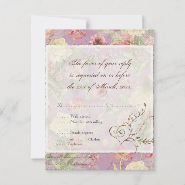 Cartons Réponse Les Fleurs Peony Rose Tulip Floral Flowers Mariage (Devant)