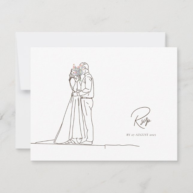 Cartons Réponse Ligne minimaliste Art romantique Couple Bouquet fl (Devant)