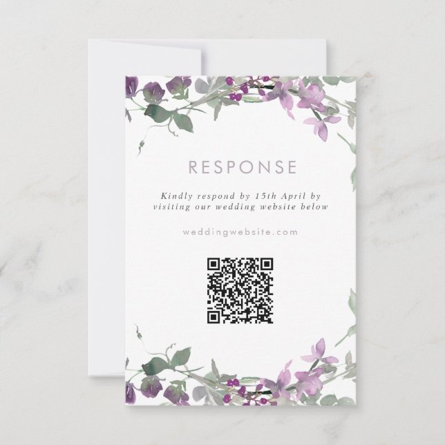 Cartons Réponse Lilac Fleur sauvage Mariage Site Web QR Code (Devant)