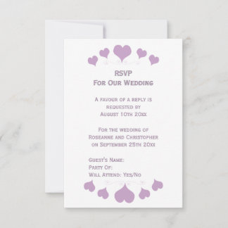 Cartons Réponse Lilac Hearts Design Wedding