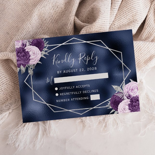 Cartons Réponse Lilac Purple Argent Floral Géométrique Marine Foil (Créateur téléchargé)