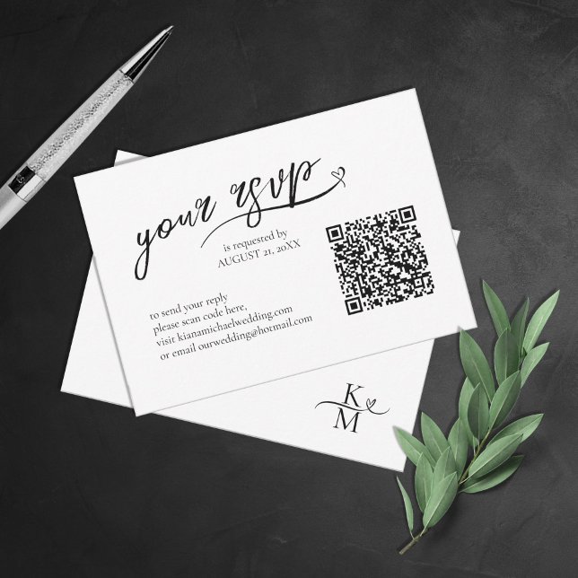 Cartons Réponse Love Calligraphy Mariage QR Code B&W ID940 (Créateur téléchargé)