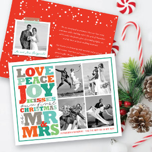 Cartons Réponse Love Peace Joy Kisses Mr & Mrs 1st Christmas Photo