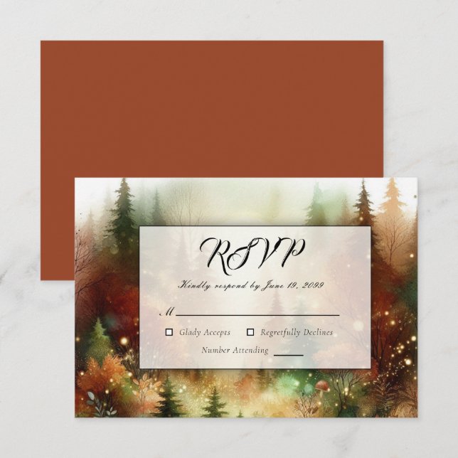 Cartons Réponse Lueur d'automne dans le Mariage forestier enchanté (Devant / Derrière)