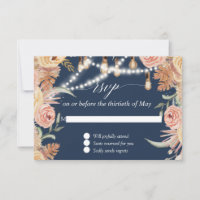 Lumières scintillantes Navy Rose Floral Feuillage