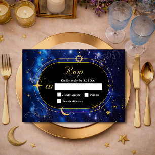 Cartons Réponse Lune d'or bleu mystique céleste astronomie mariage